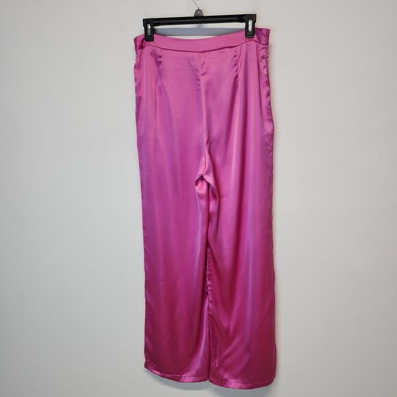 Sincerely Jules Pleated Wide Leg Satin Pants Size L Bright Pink Office Barbie - Picture 3 of 13